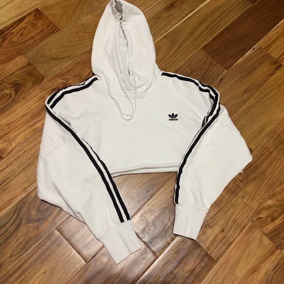 adidas Tops - Junior Adidas White Crop Hood Sweatshirt-JM